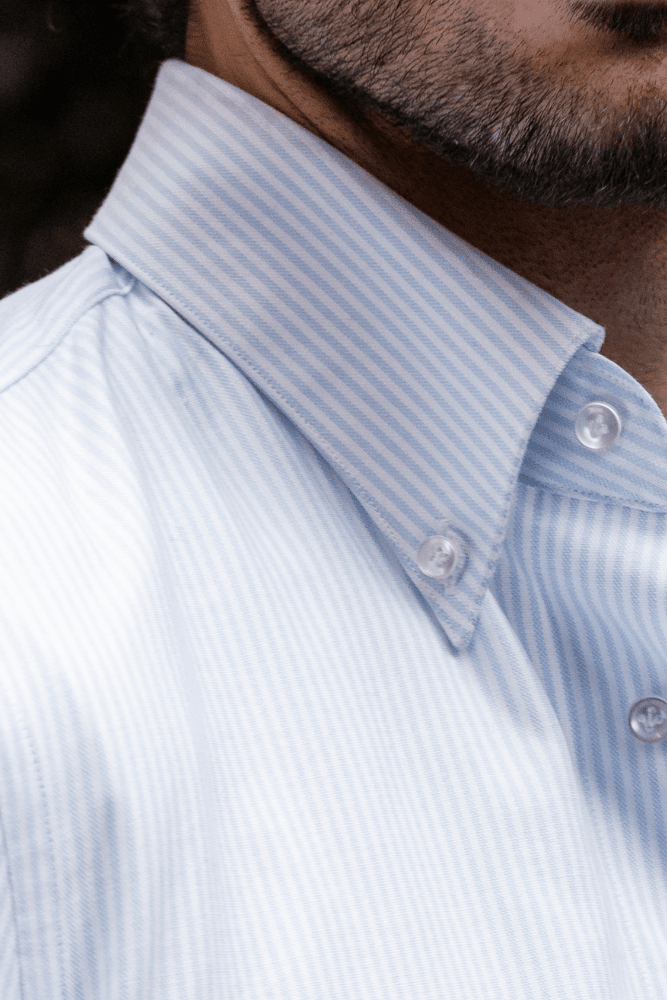 Ralph Narrow Spread Button Down Shirt - Lt Blue & White Oxford Stripe