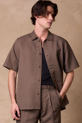 Jake Camp Collar Shirt - Lt Brown Wool Linen
