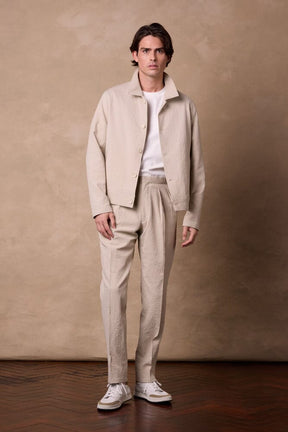 Bailey Pleated Trouser - Beige Seersucker