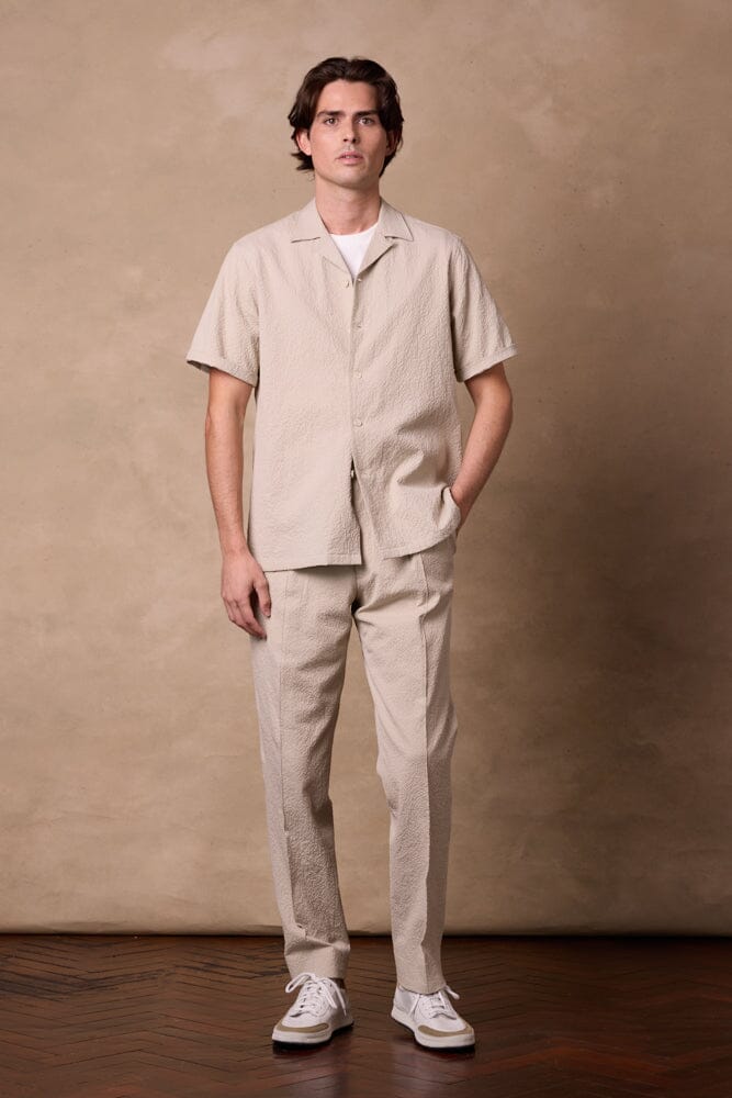 Jake Camp Collar Shirt - Biege Seersucker