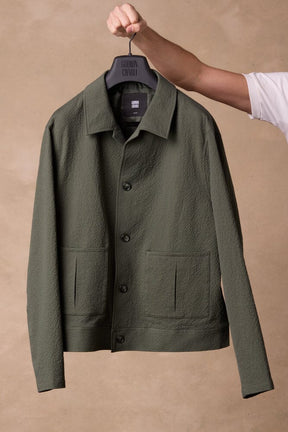 Blouson Jacket - Olive Seersucker