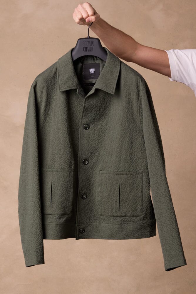 Blouson Jacket - Olive Seersucker