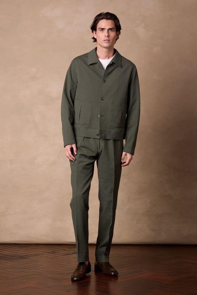 Blouson Jacket - Olive Seersucker