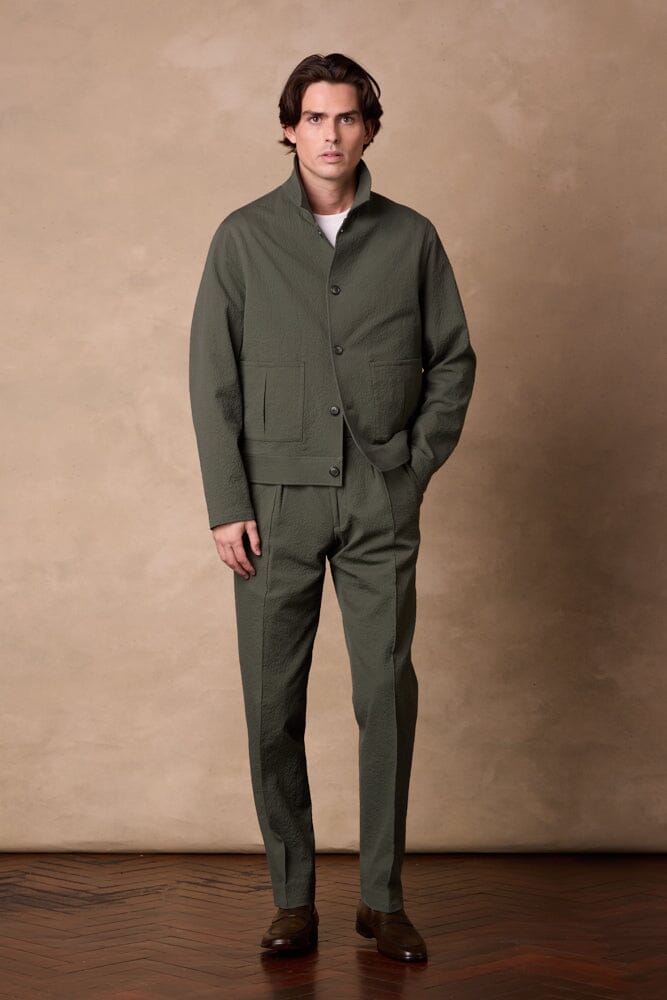 Blouson Jacket - Olive Seersucker