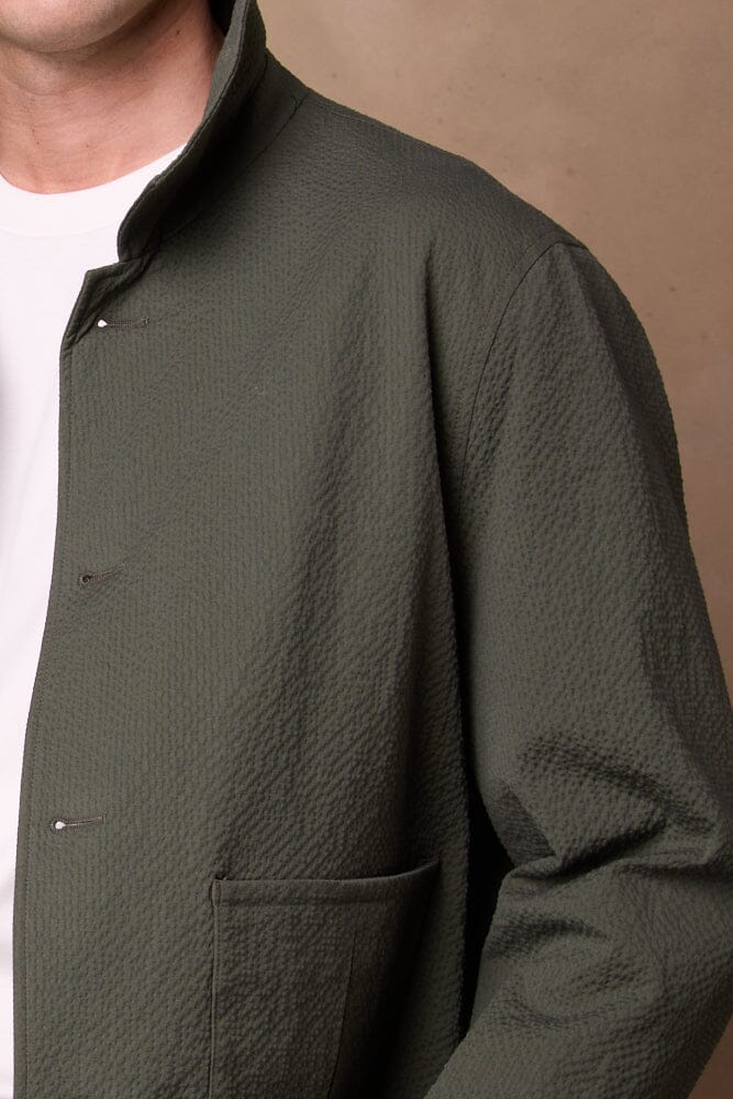 Blouson Jacket - Olive Seersucker