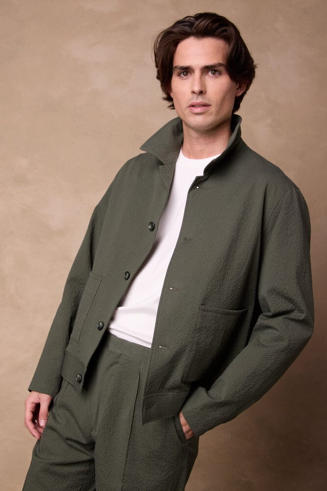 Blouson Jacket - Olive Seersucker