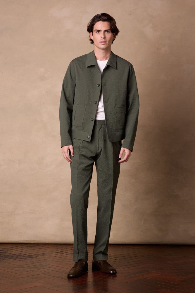 Blouson Jacket - Olive Seersucker