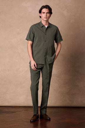 Jake Camp Collar Shirt - Olive Seersucker