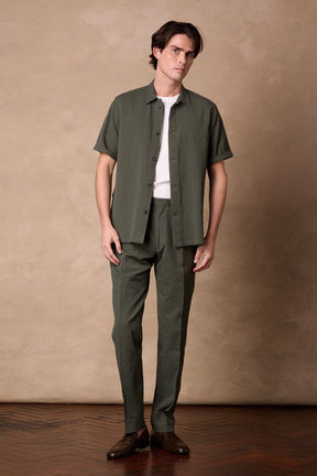 Jake Camp Collar Shirt - Olive Seersucker