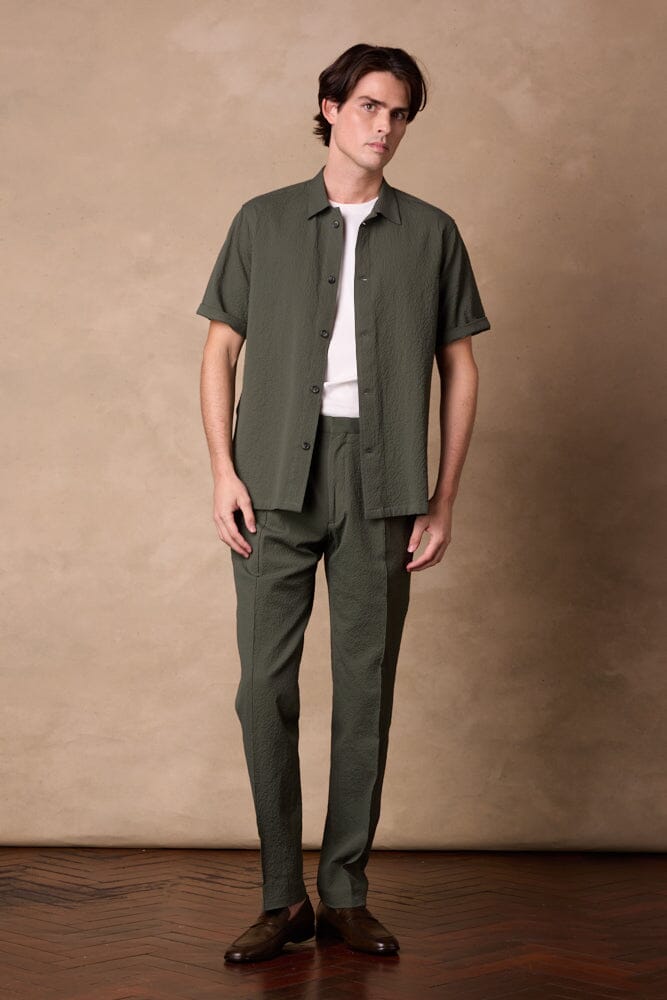 Jake Camp Collar Shirt - Olive Seersucker
