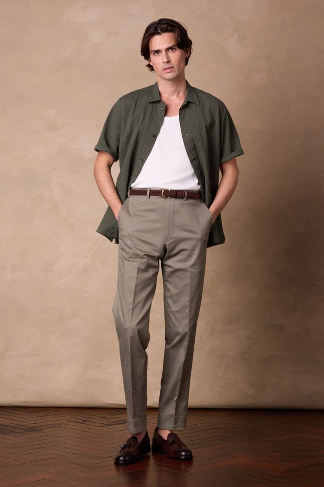 Jake Camp Collar Shirt - Olive Seersucker