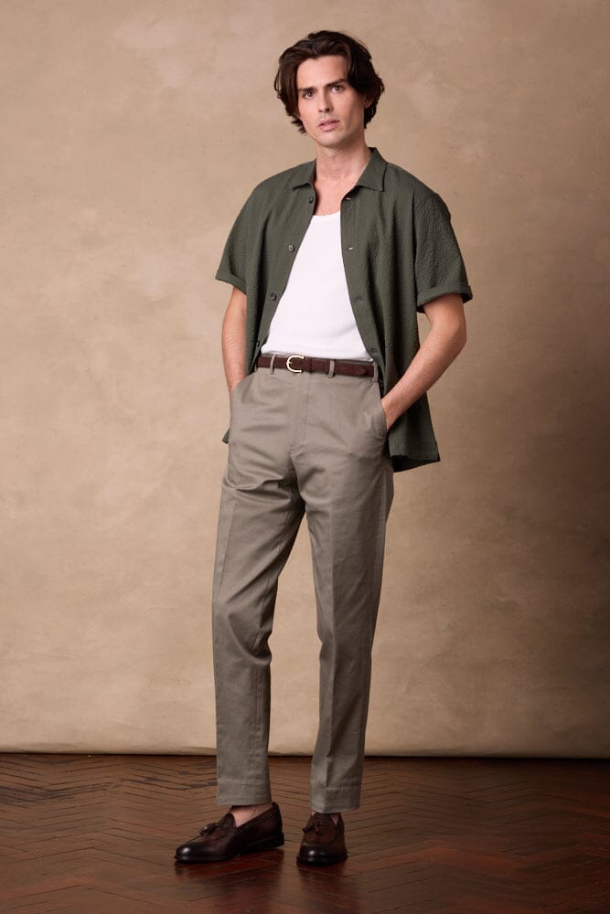 Jake Camp Collar Shirt - Olive Seersucker