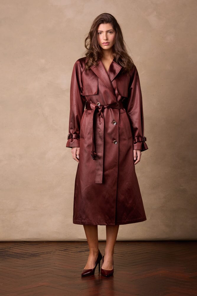 Maddie Trench Coat - Red Wine