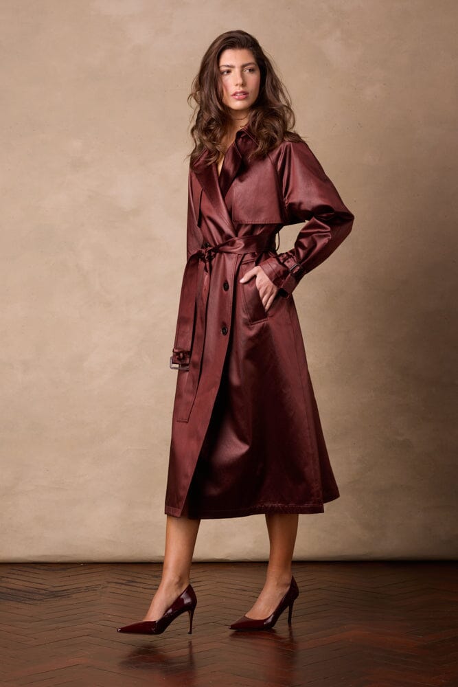 Maddie Trench Coat - Red Wine