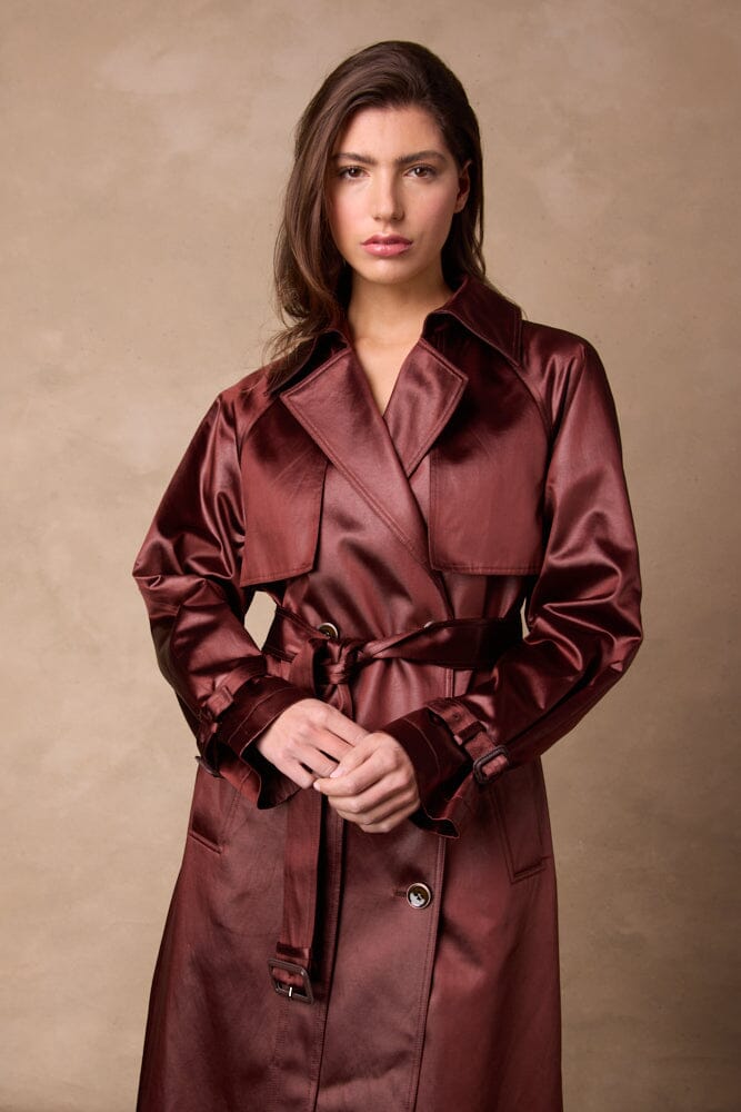 Maddie Trench Coat - Red Wine