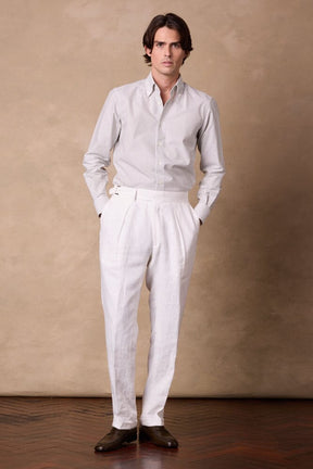 London Button Down Shirt - White & Olive Stripe