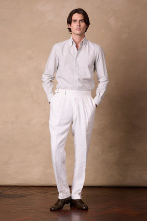 London Button Down Shirt - White & Olive Stripe