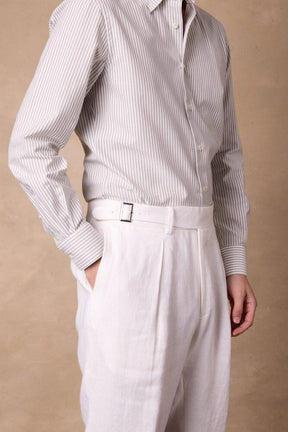 London Button Down Shirt - White & Olive Stripe