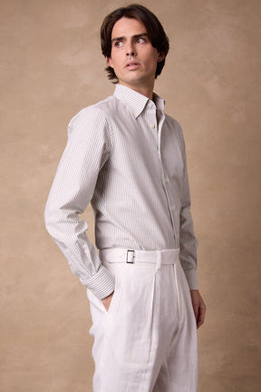 London Button Down Shirt - White & Olive Stripe