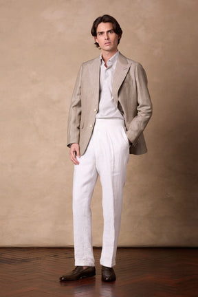 London Button Down Shirt - White & Olive Stripe