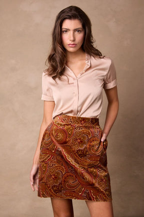 Paris Skirt - Brown & Rust Paisley Velvet