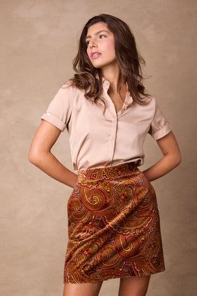 Paris Skirt - Brown & Rust Paisley Velvet