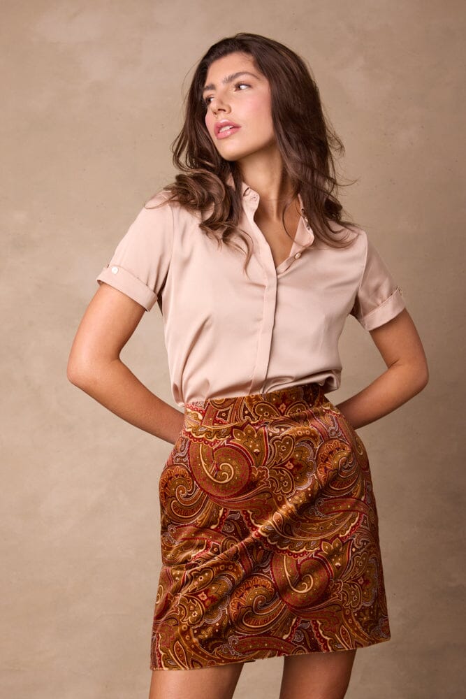 Paris Skirt - Brown & Rust Paisley Velvet