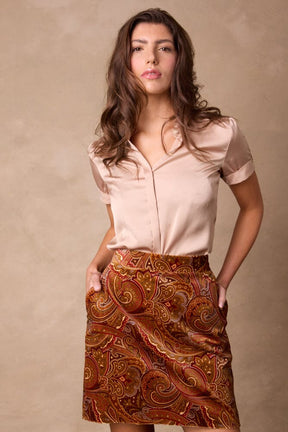 Paris Skirt - Brown & Rust Paisley Velvet