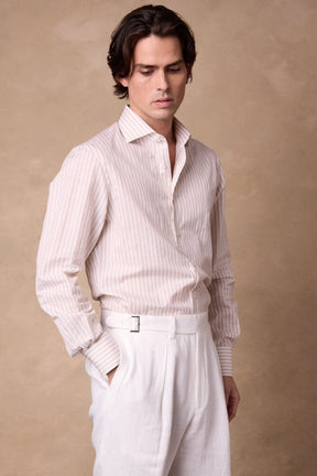 Pilot (BC) Shirt - White & Beige Stripe