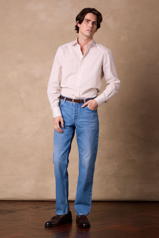 Pilot (BC) Shirt - White & Beige Stripe