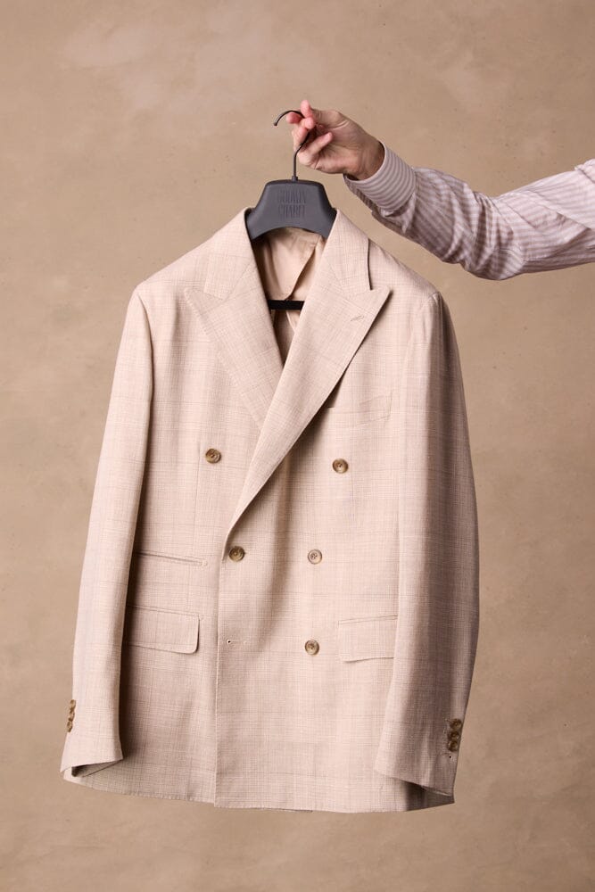 Alec DB Jacket - Wheat Check Wool Silk Linen