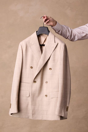 Alec DB / Como Suit - Wheat Check Wool Silk Linen