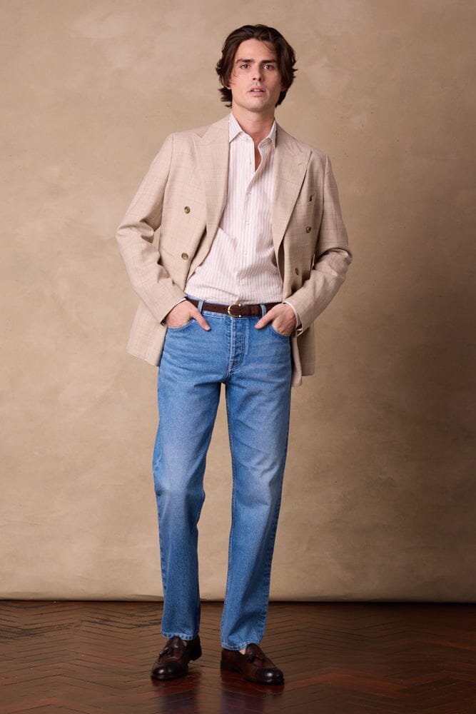 Alec DB Jacket - Wheat Check Wool Silk Linen