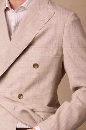 Alec DB Jacket - Wheat Check Wool Silk Linen