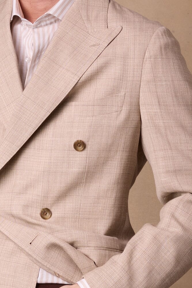Alec DB Jacket - Wheat Check Wool Silk Linen