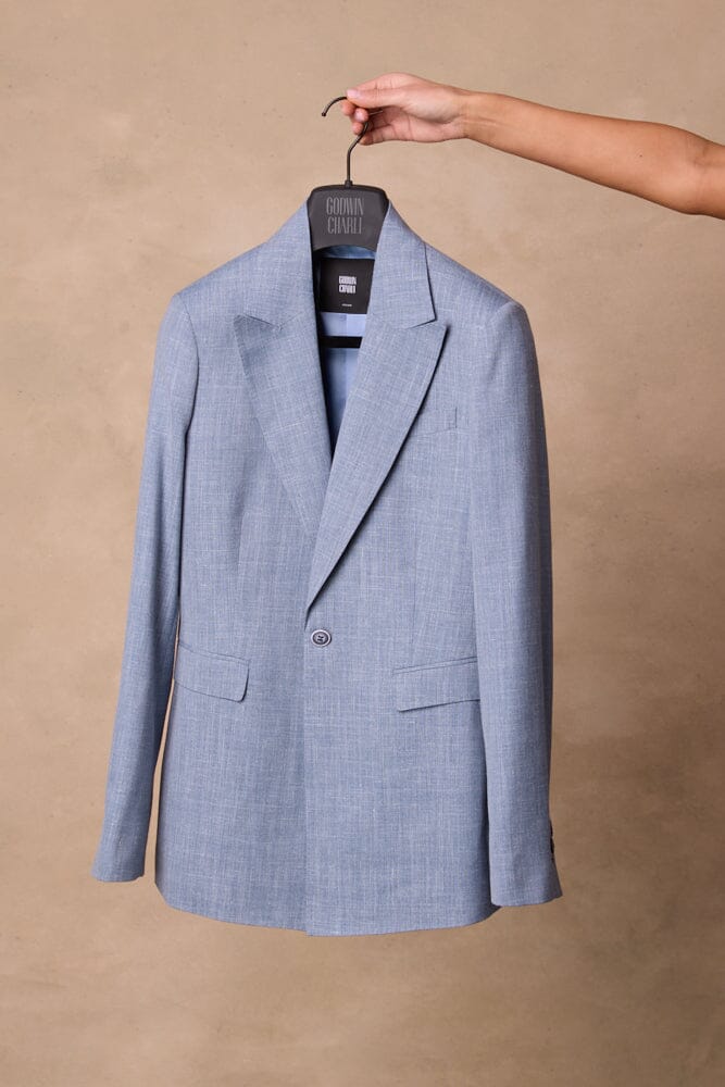 Scarlet Jacket (Long Line) - Lt Blue Wool Silk Blend