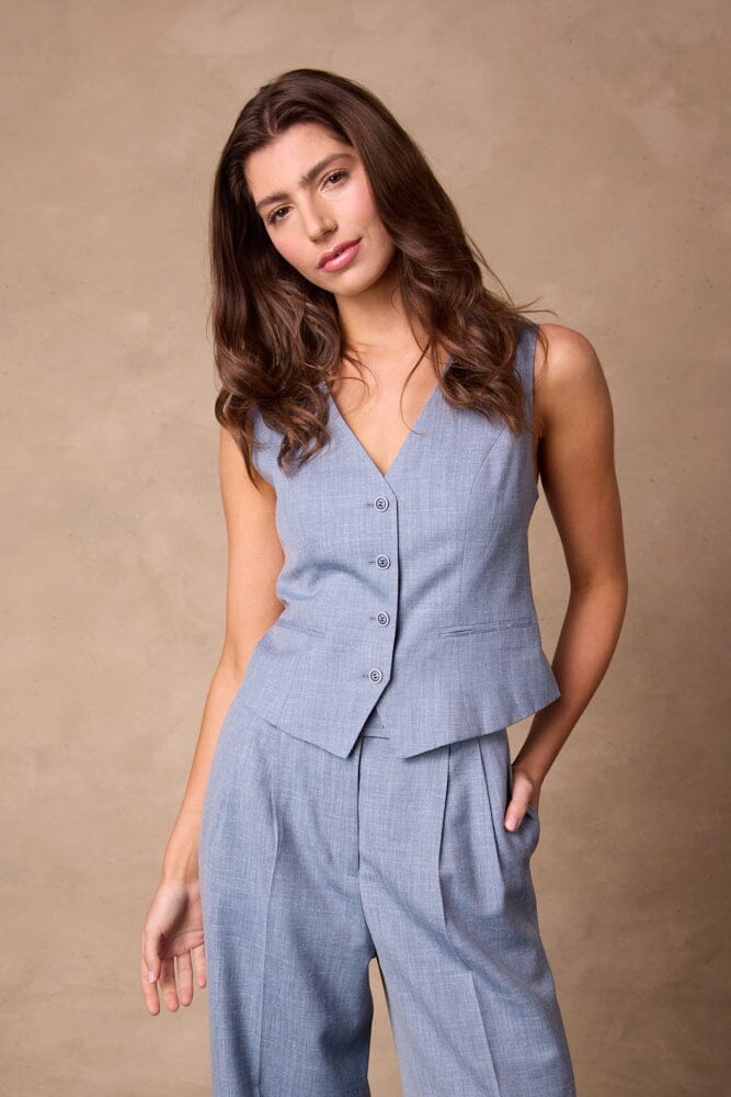 Rachel Vest - Lt Blue Wool Silk Linen