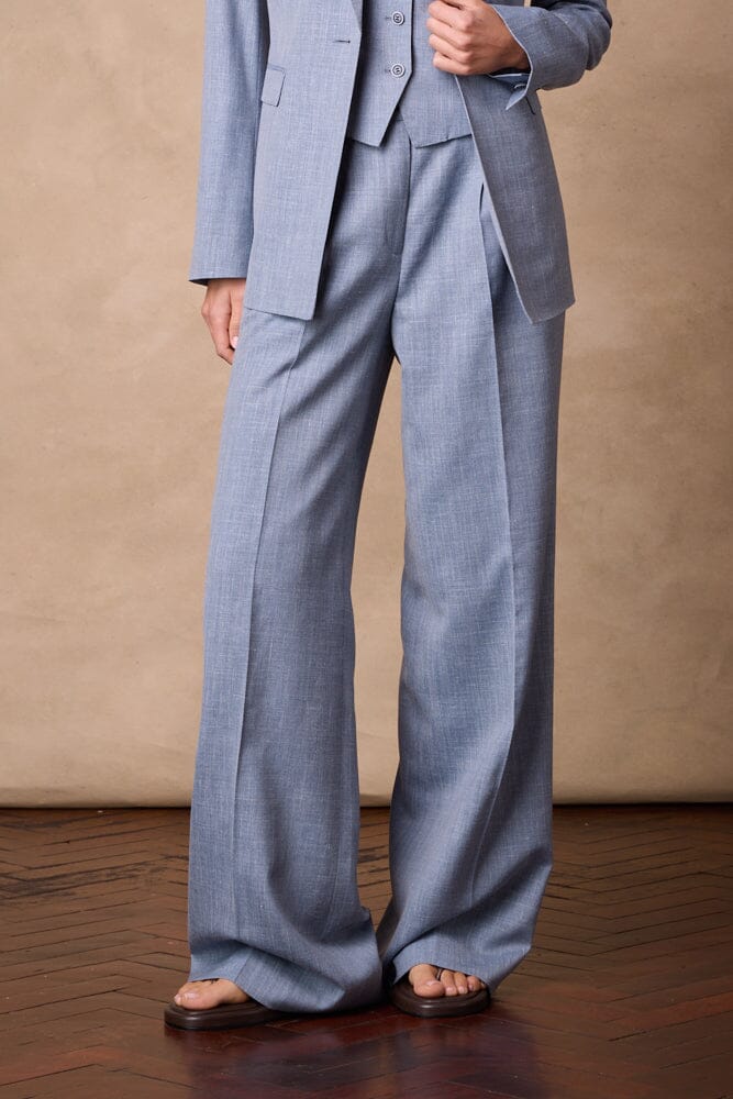 Emma Pant (Pleated) - Lt Blue Wool Silk Blend