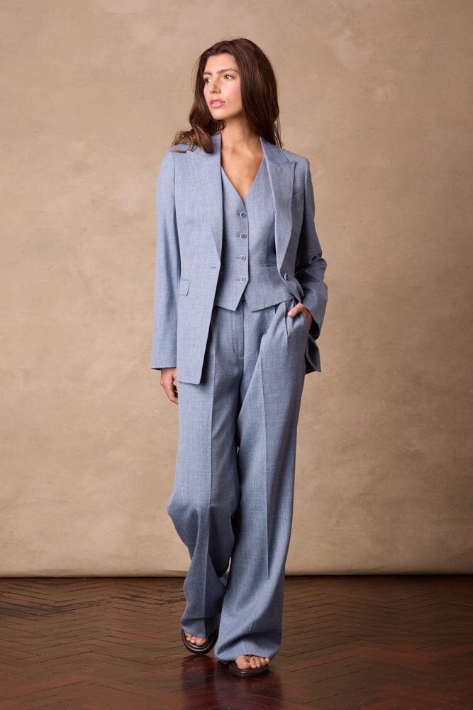 Scarlet Jacket (Long Line) - Lt Blue Wool Silk Blend