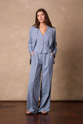 Scarlet Jacket (Long Line) - Lt Blue Wool Silk Blend