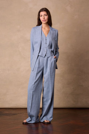 Scarlet Jacket (Long Line) - Lt Blue Wool Silk Blend