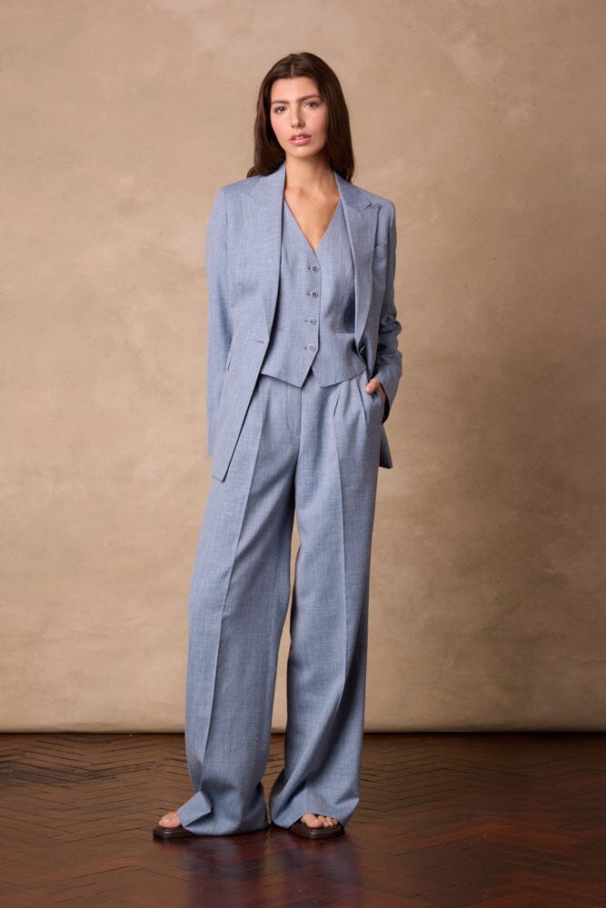 Scarlet Jacket (Long Line) - Lt Blue Wool Silk Blend