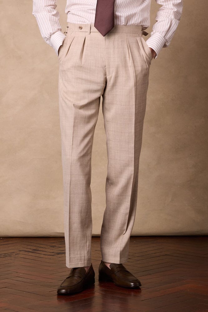 Alec DB / Como Suit - Wheat Check Wool Silk Linen