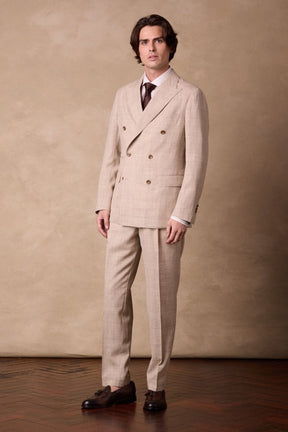 Alec DB / Como Suit - Wheat Check Wool Silk Linen