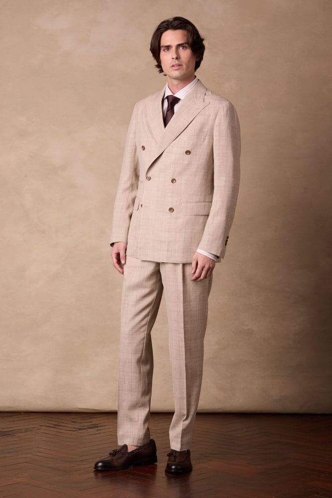 Alec DB / Como Suit - Wheat Check Wool Silk Linen