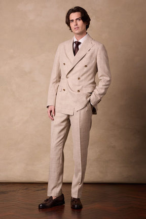 Alec DB / Como Suit - Wheat Check Wool Silk Linen