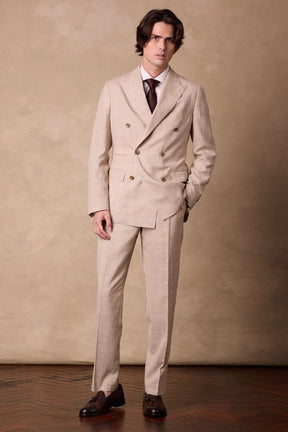 Alec DB / Como Suit - Wheat Check Wool Silk Linen