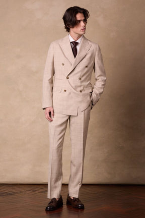 Alec DB / Como Suit - Wheat Check Wool Silk Linen