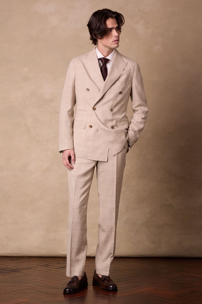 Alec DB / Como Suit - Wheat Check Wool Silk Linen