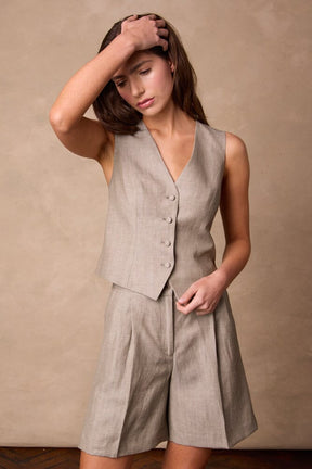Rachel Vest - Pastel Olive Wool Linen